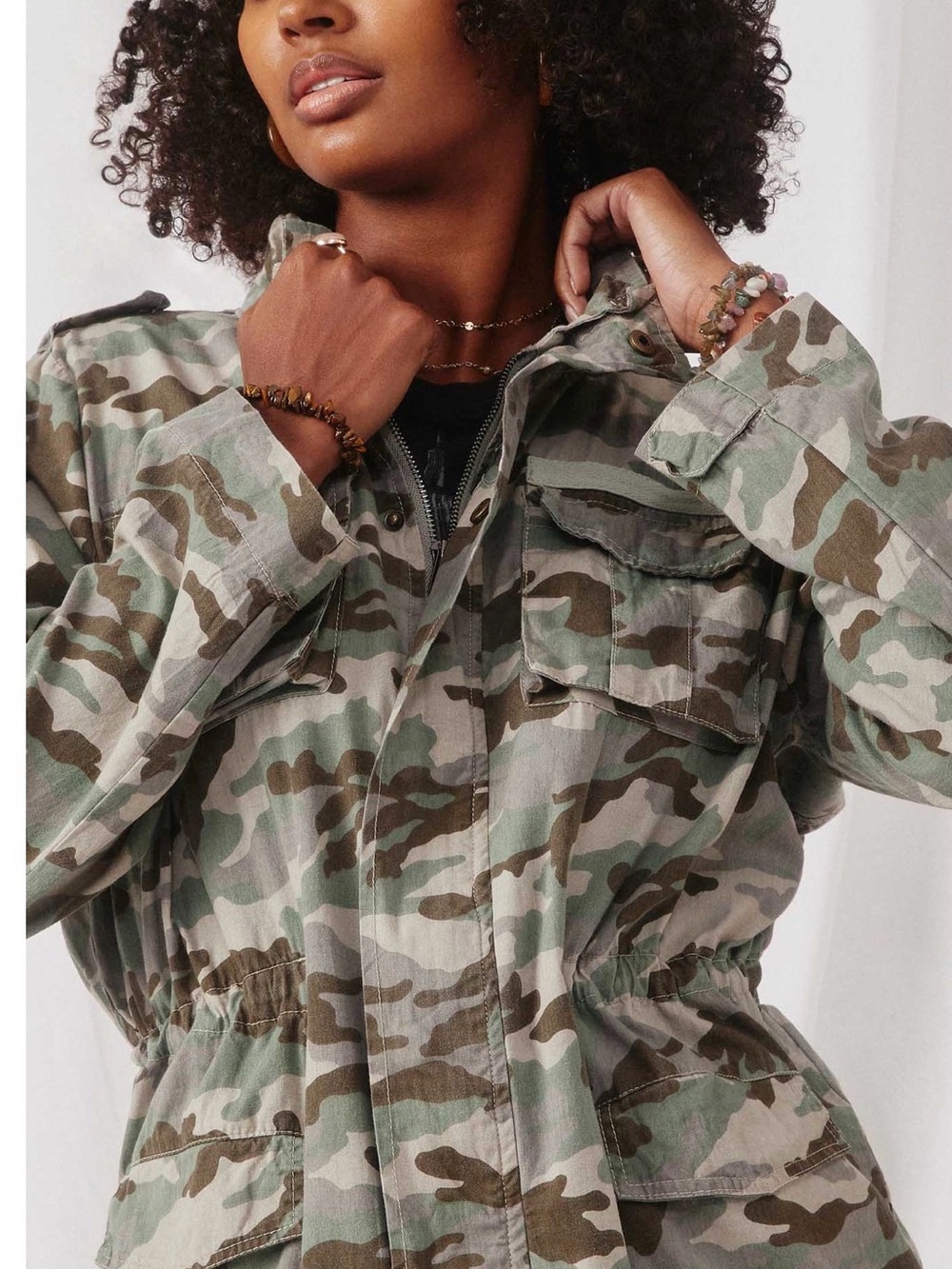 Kensie Drawstring Camo Cargo Jacket
